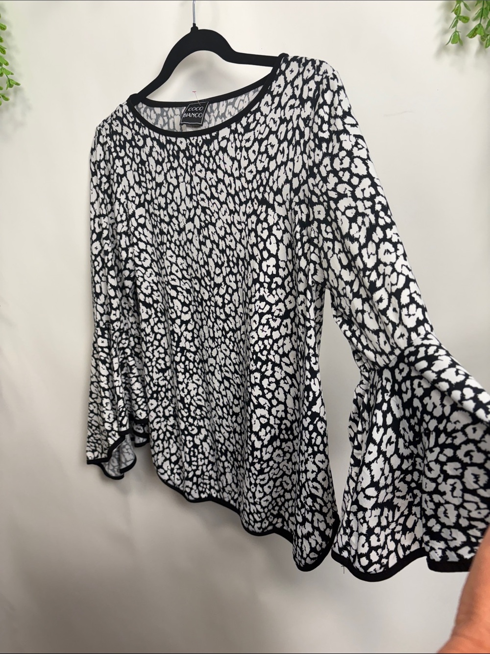 Coco Bianco Black & White Leopard Bell Sleeve Blouse